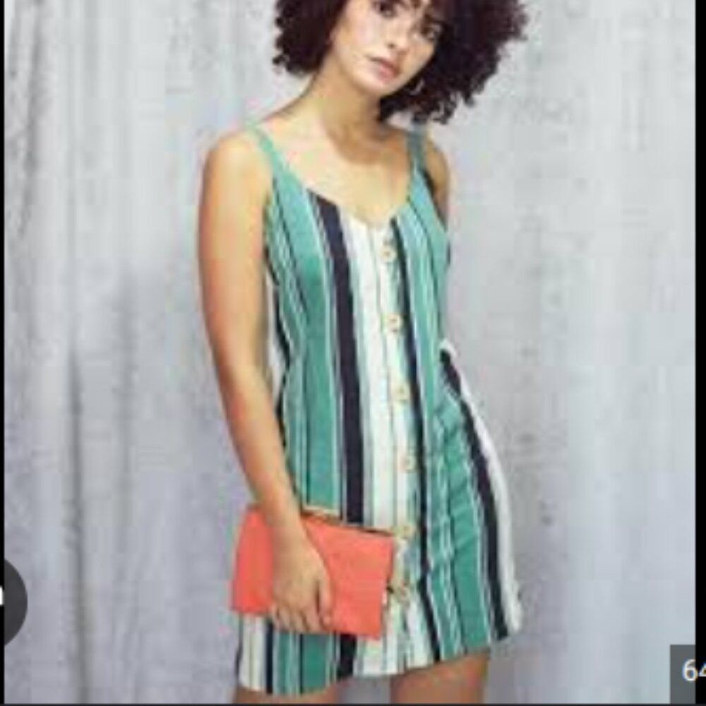 Lush Mini Dress Women Size M Linen Button Up Stripe Casual Preppy Coastal Boho
